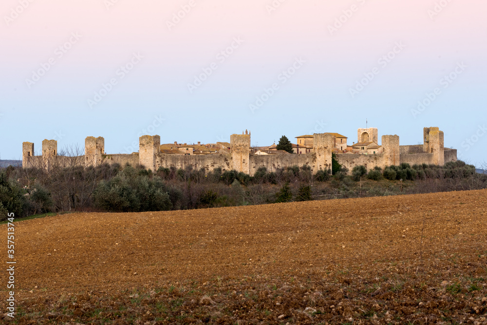 Panoramic view of the medieval Tuscan town Monteriggioni