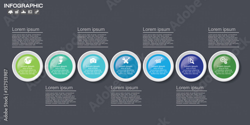 Timeline infographics design template with 7 options, process diagram, vector eps10 illustration
