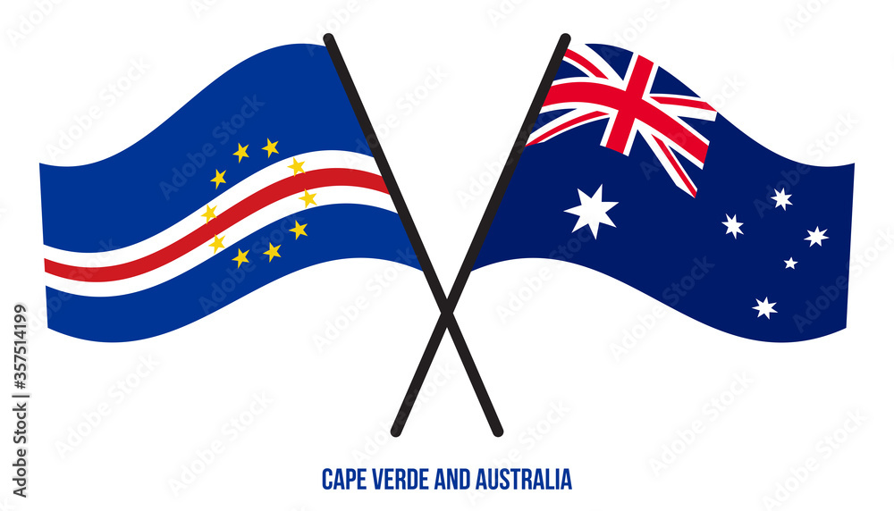 Cape Verde and Australia Flags Crossed And Waving Flat Style. Official Proportion. Correct Colors.
