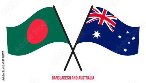 Bangladesh and Australia Flags Crossed And Waving Flat Style. Official Proportion. Correct Colors.