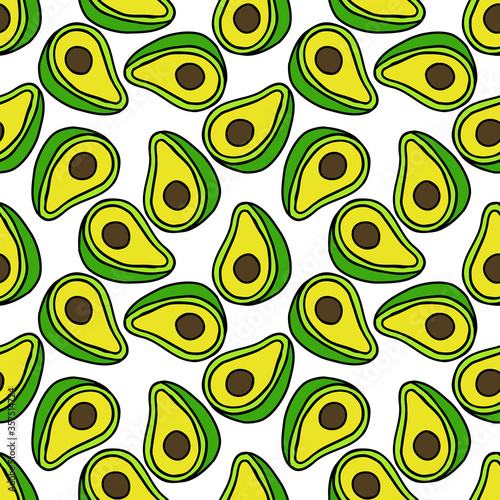 avocado seamless doodle pattern, vector color illustration
