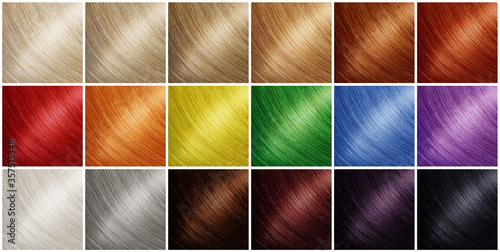 Foto Collage with color hair samples on white background