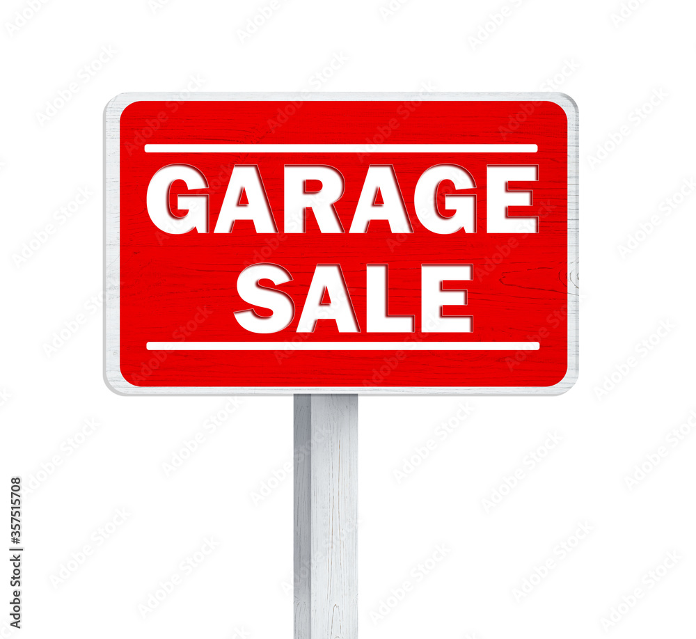 Sign with phrase GARAGE SALE on white background Sign with phrase GARAGE SALE on white background