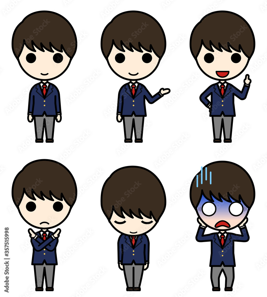 Various poses of high school boy in winter uniform