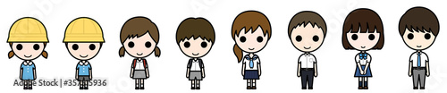 Icon-style character - Preschoolers, elementary school students, junior high school students, high school students  in summer uniform