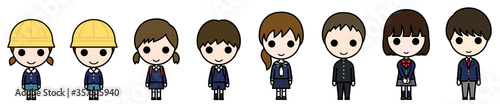 Icon-style character - Preschoolers, elementary school students, junior high school students, high school students  in winter uniform