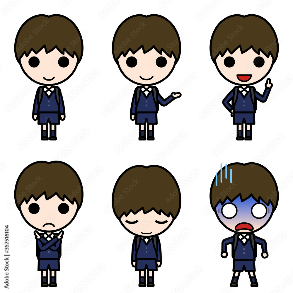 Various poses of elementary school boy in winter uniform Various poses of elementary school boy in winter uniform