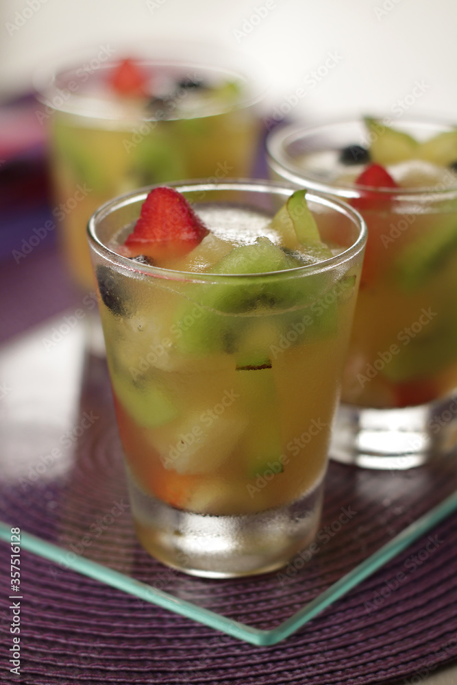 fruit jellies with kiwi, strawberry, grape and pineapple