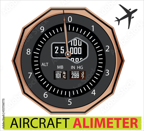 Vector illustration of analogical aircraft altimeter. aviation speed indicator. aircraft altimeter for physics. height meter indicator