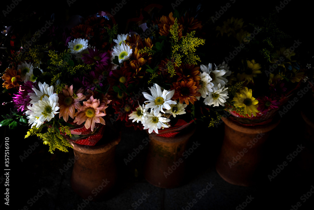 assorted flower bouquets with antique effect