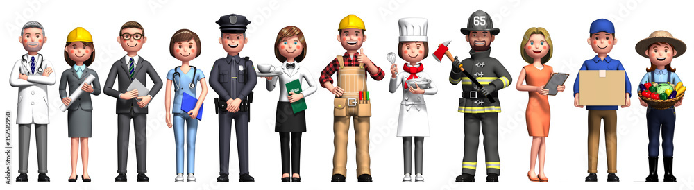 Side-by-side workers created by 3d rendering. White background Side-by-side workers created by 3d rendering. White background