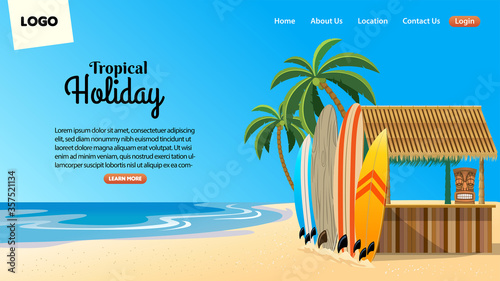 landing page design with tropical beach bar situation