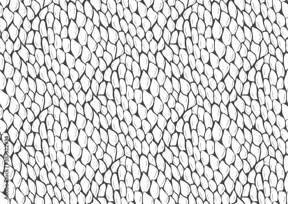 Abstract styled snake scales animal skin seamless pattern design. Black and  white seamless camouflage background Stock Vector