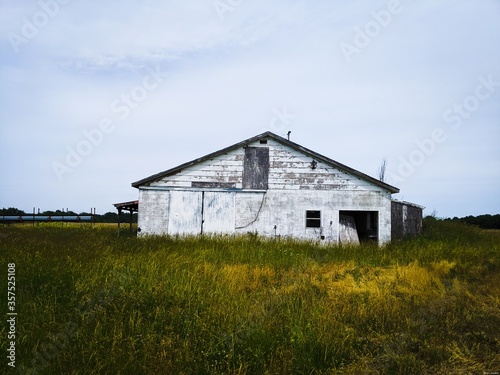 Old white outbuilding on a Missouri farm