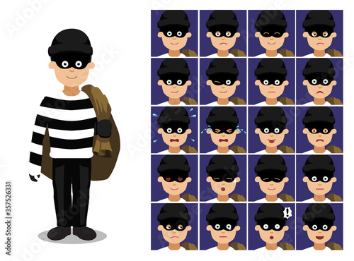 Thief Uniform Cartoon Emotion faces Vector Illustration