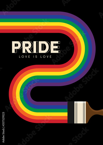 LGBTQ community pride month poster design template background with rainbow flag and paintbrush