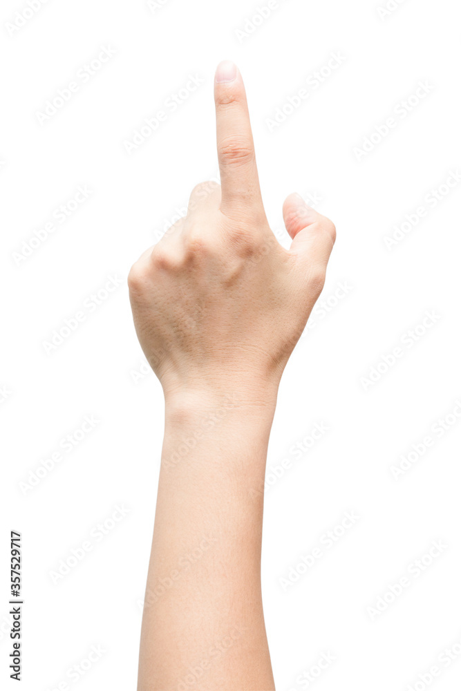 Male hand gesture with pointing sign or touch screen isolated on white background Male hand gesture with pointing sign or touch screen isolated on white background