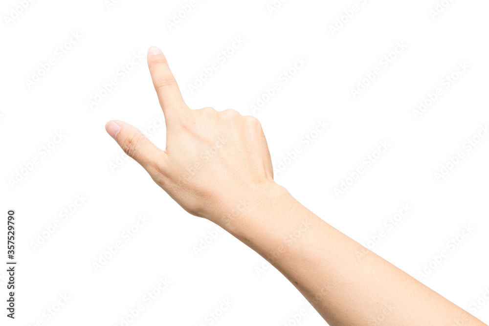 Male hand gesture with pointing sign or touch screen isolated on white background Male hand gesture with pointing sign or touch screen isolated on white background