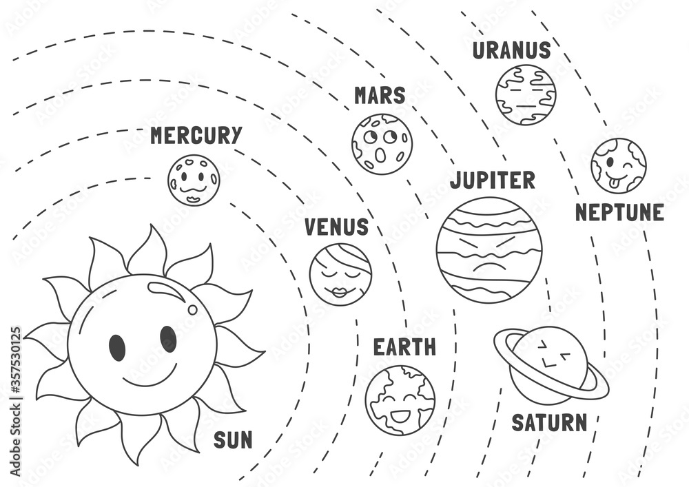 Fototapeta premium solar system kawaii doodle