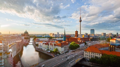 Wallpaper Mural Day to Night Time Lapse of Berlin cityscape with spree river, Berlin, Germany Torontodigital.ca