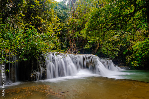 Huai-mae-kha-min waterfall beautiful 2th floor waterfall in the national park of Kanchanaburi Thailand