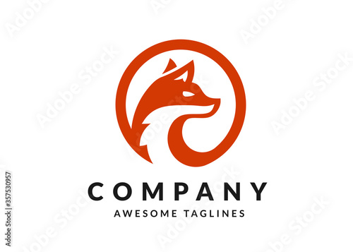 creative simple orange fox head with circle logo design 