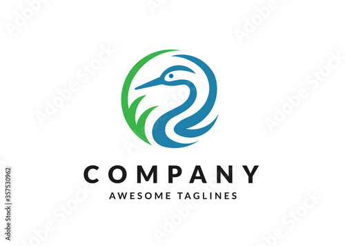 abstract simple heron or stork circle vector logo illustration