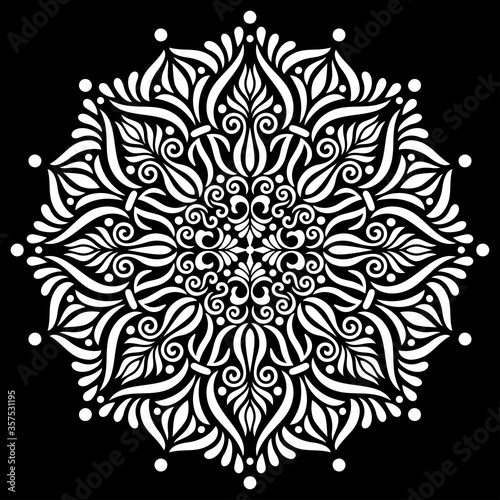 White mandala on black Pattern Stencil Doodles Sketch