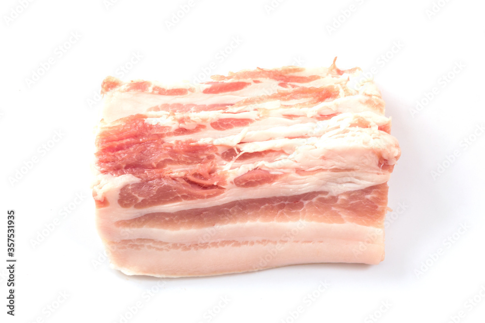 Close up raw food of fresh pork slices on on white background