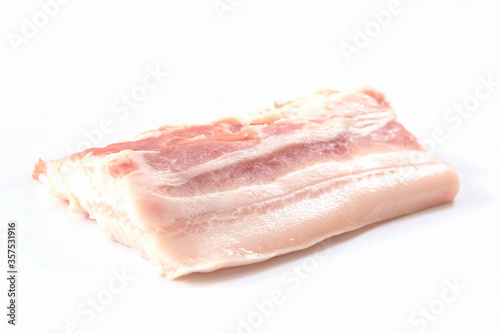 Close up raw food of fresh pork slices on on white background