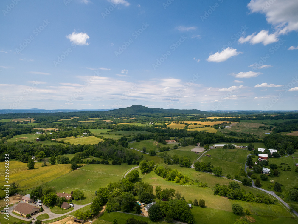 Aerial view of Barnesville, Montgomery County, Maryland. Barnesville was chartered in 1811. Sugarloaf Mountain is on the horizon.