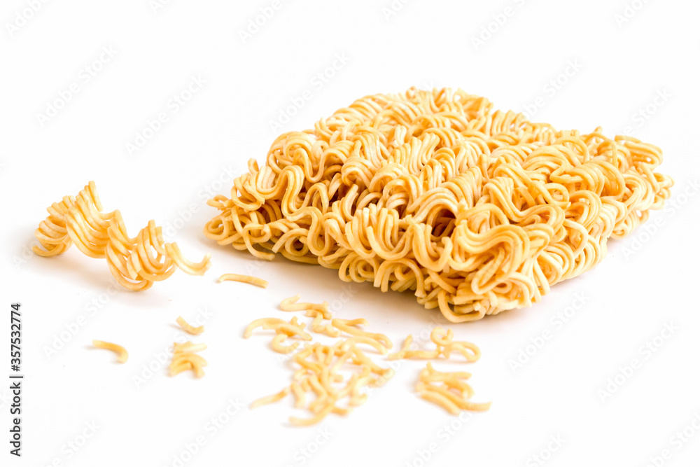 Fototapeta premium Raw food of crispy instant noodles on white background