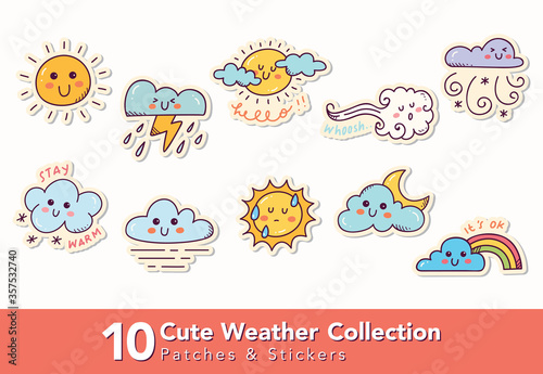 Set of Cute Weather Patches and Sticker Collection
