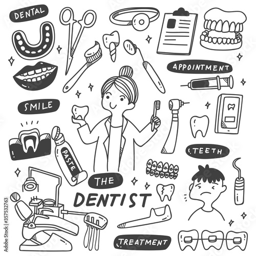 Set of Dentist Equipments Doodle 