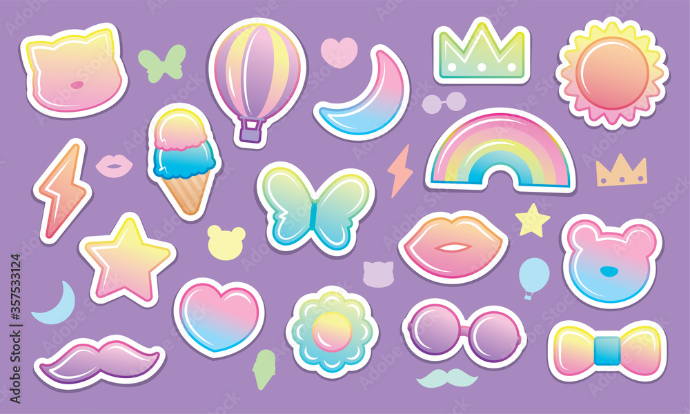 Cute elements graphic vector in pastel gradient color theme for girly artwork.