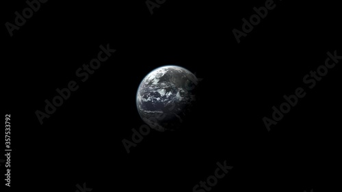Earth turning slowly zooming in moving toward approaching the world spinning in black space realistic generated globe