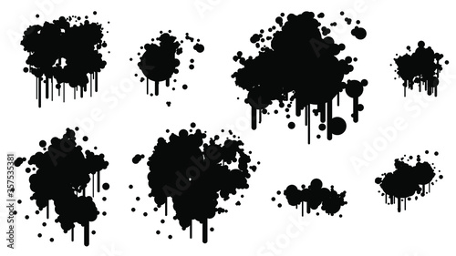 Black Spray Different Set Paint Blot Element Vector Object Brush