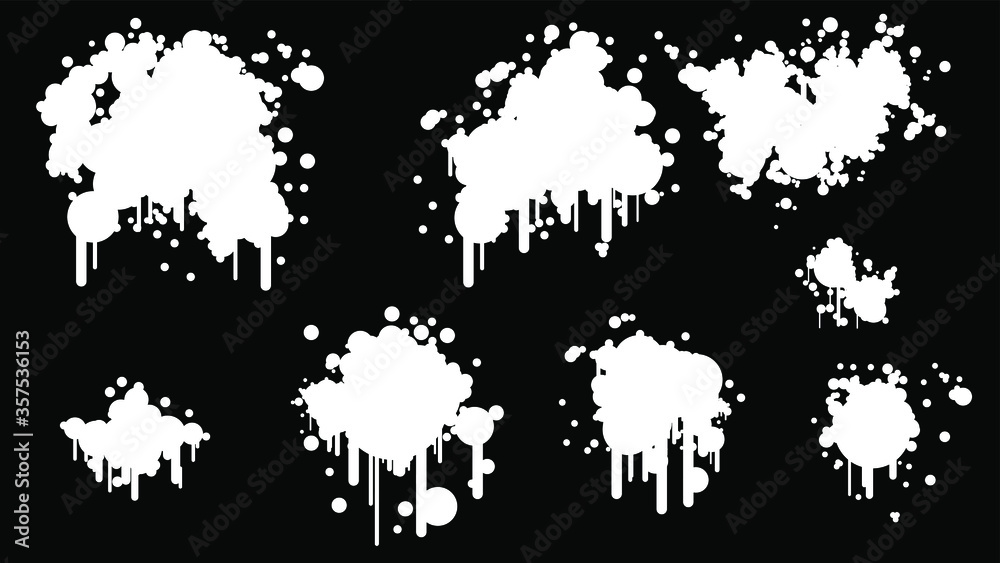 White Spray Different Set Paint Blot Element Vector Object Brush White Spray Different Set Paint Blot Element Vector Object Brush