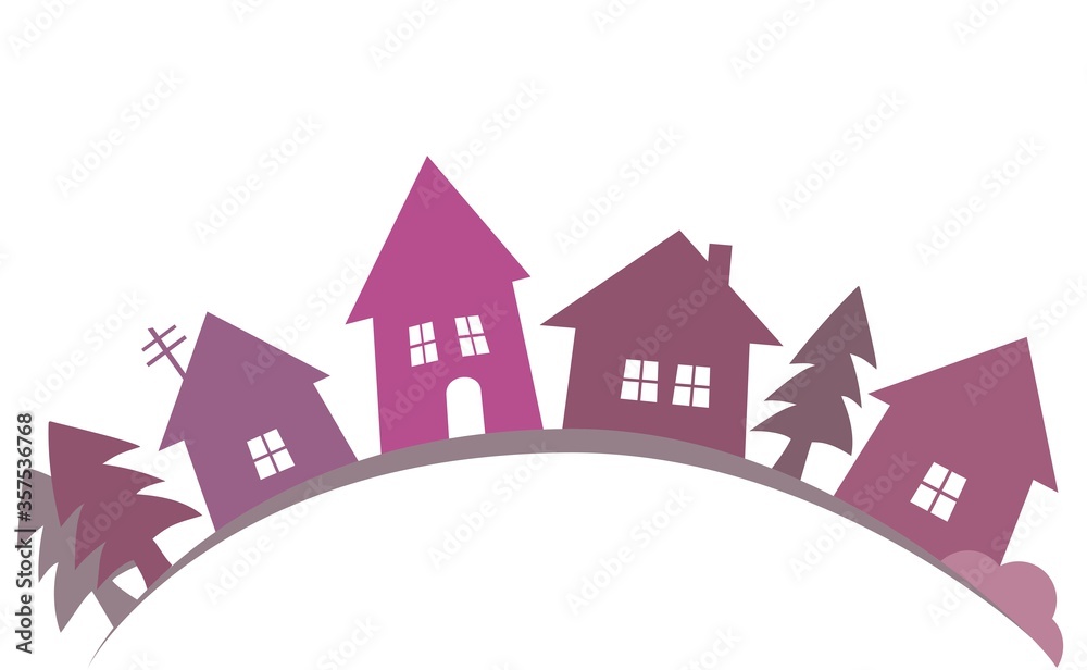 purple village, conceptual vector illustration