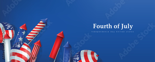 Independence day USA banner template rockets for fireworks and balloons background.4th of July celebration poster template.fourth of july vector illustration .