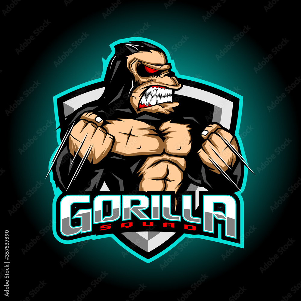 Gorilla Esport Mascot Logo Design Stock Vector | Adobe Stock