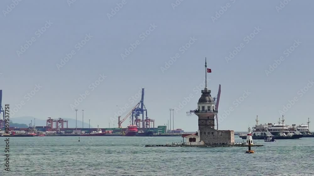 Hyperlapse of Leander's Tower or the Maiden's Tower in Istanbul, Turkey
