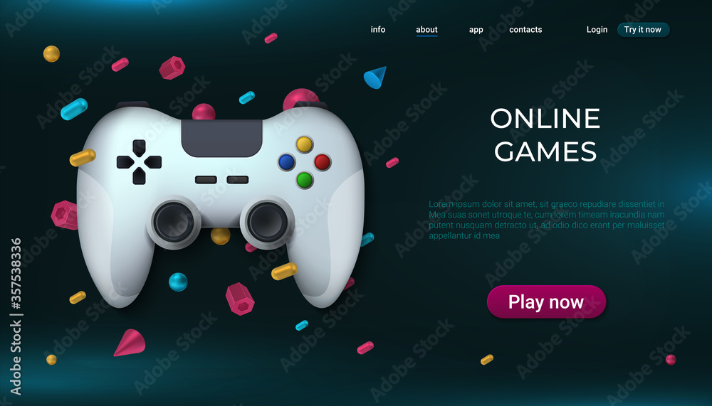 Game website landing page design template Vector Image