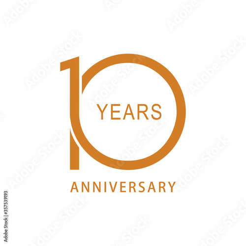 Vector 10 year anniversary, birthday logo label. Year. Vector illustration. Isolated against a white background.