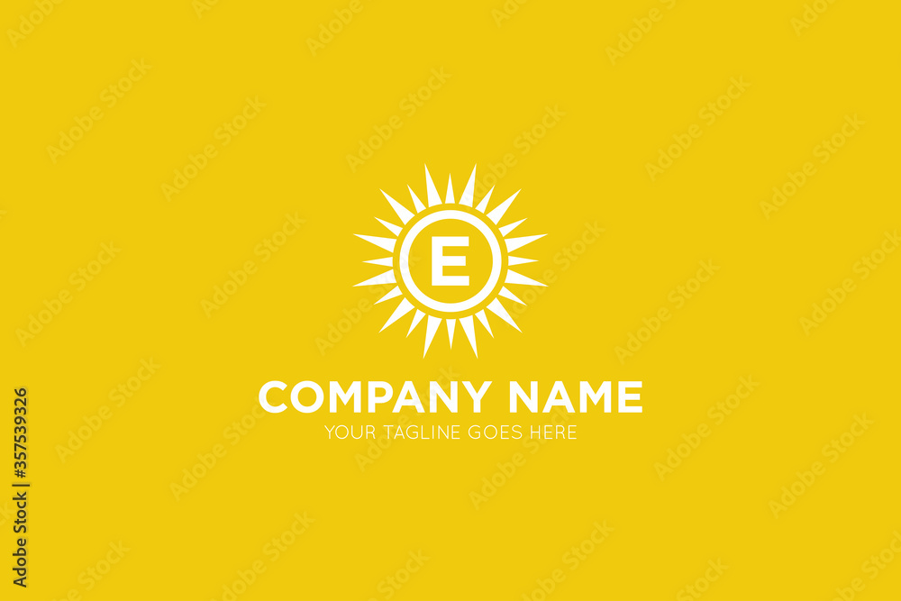 Fototapeta premium Initial letter e sun, solar logo and icon vector illustration