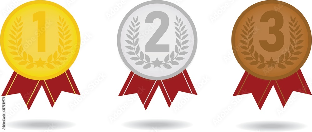 Ribbon ranking medal vector illustration set form 1 2 3 place. gold silver bronze. white backgroud Ribbon ranking medal vector illustration set form 1 2 3 place. gold silver bronze. white backgroud
