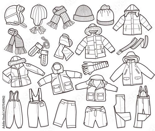 collection of winter children's clothing (coloring book)