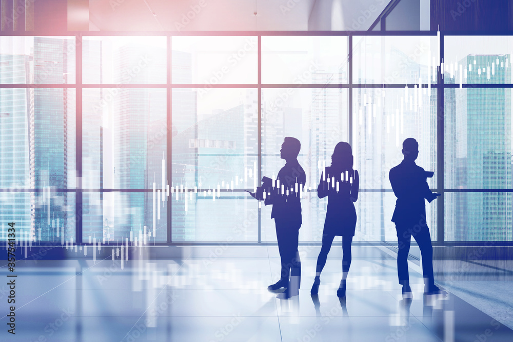 Business team in office, financial chart Business team in office, financial chart