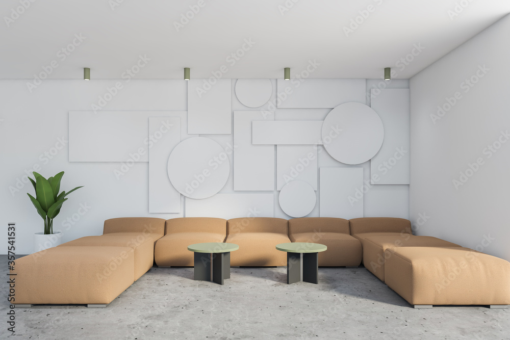 Obraz premium Geometric white living room with beige sofa