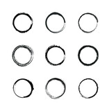 Set Black Collection Grunge Circle Brush Vector Design Strokes